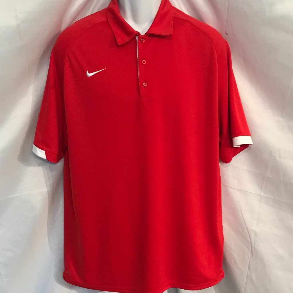 Nike Red/White Trim Tour Performance Dri-Fit Athletic Sport Polo Shirt